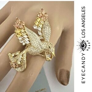 NWT EYE CANDY LA GOLD TONE LARGE BIRD BRASS CZ RING ADJUSTABLE